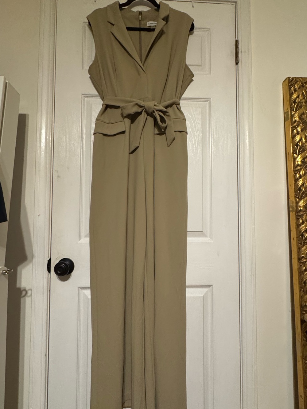 Calvin Klein Sleeveless Collard Tan/Green Jumpsuit Size 14